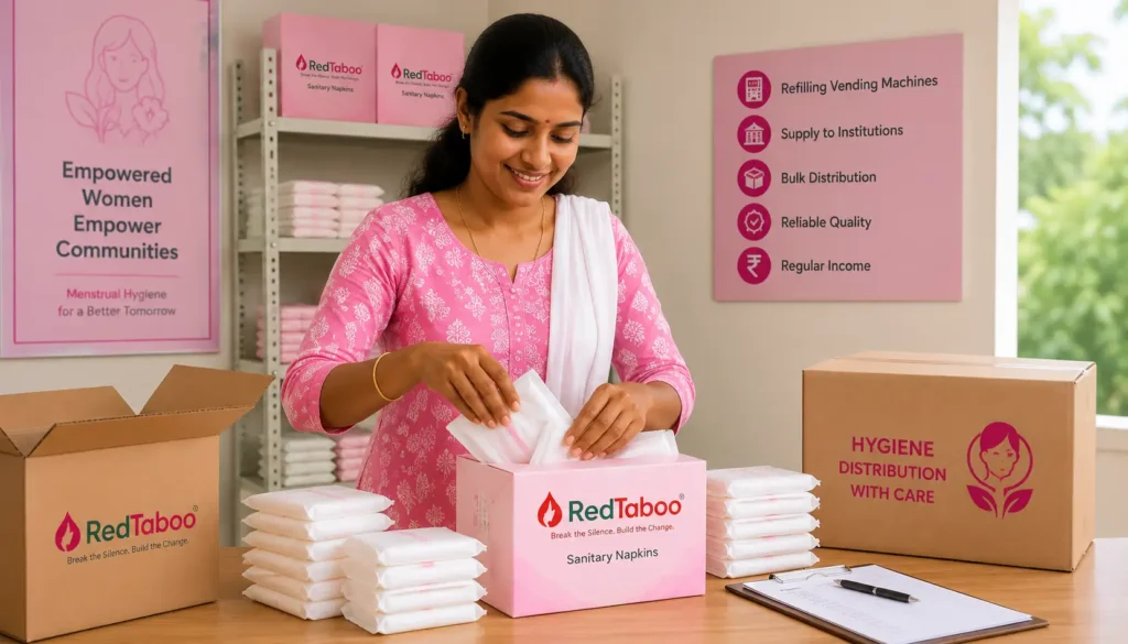 Woman operating a sanitary napkin distribution business