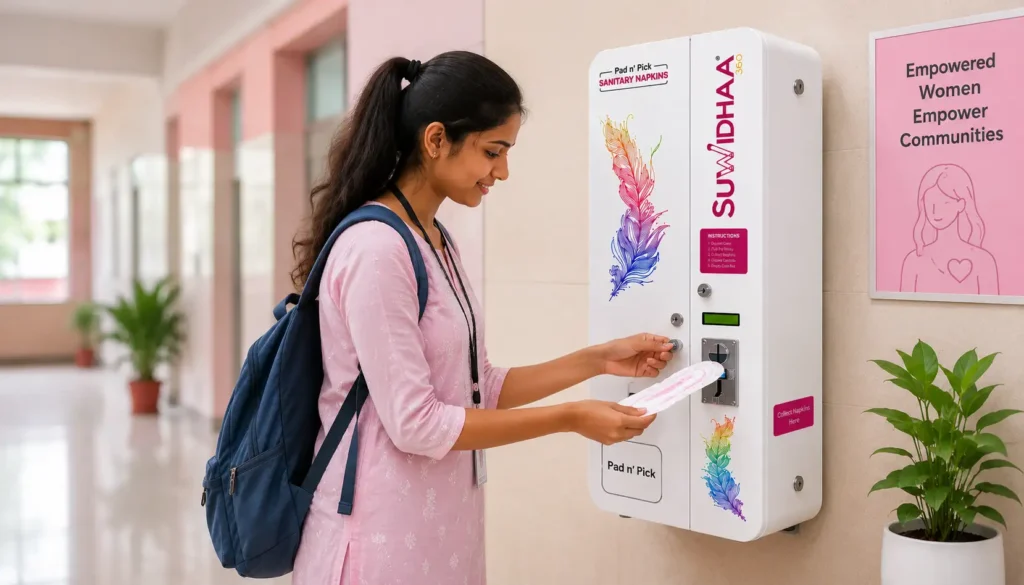 Woman managing a sanitary napkin vending machine business